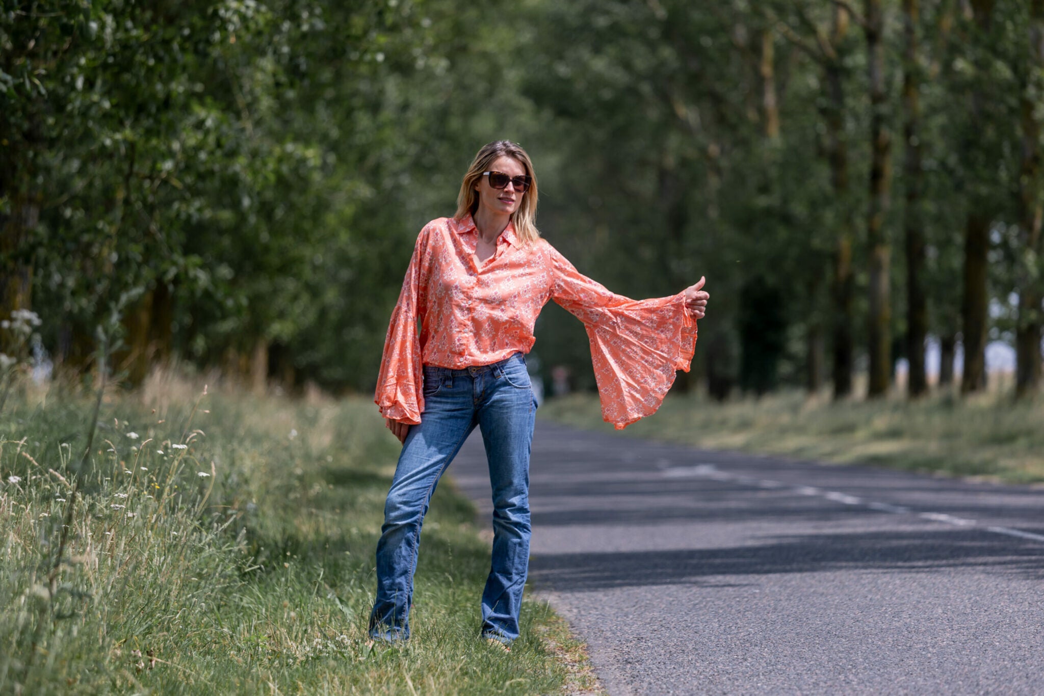 Chemise été femme en coton léger et manches à volants