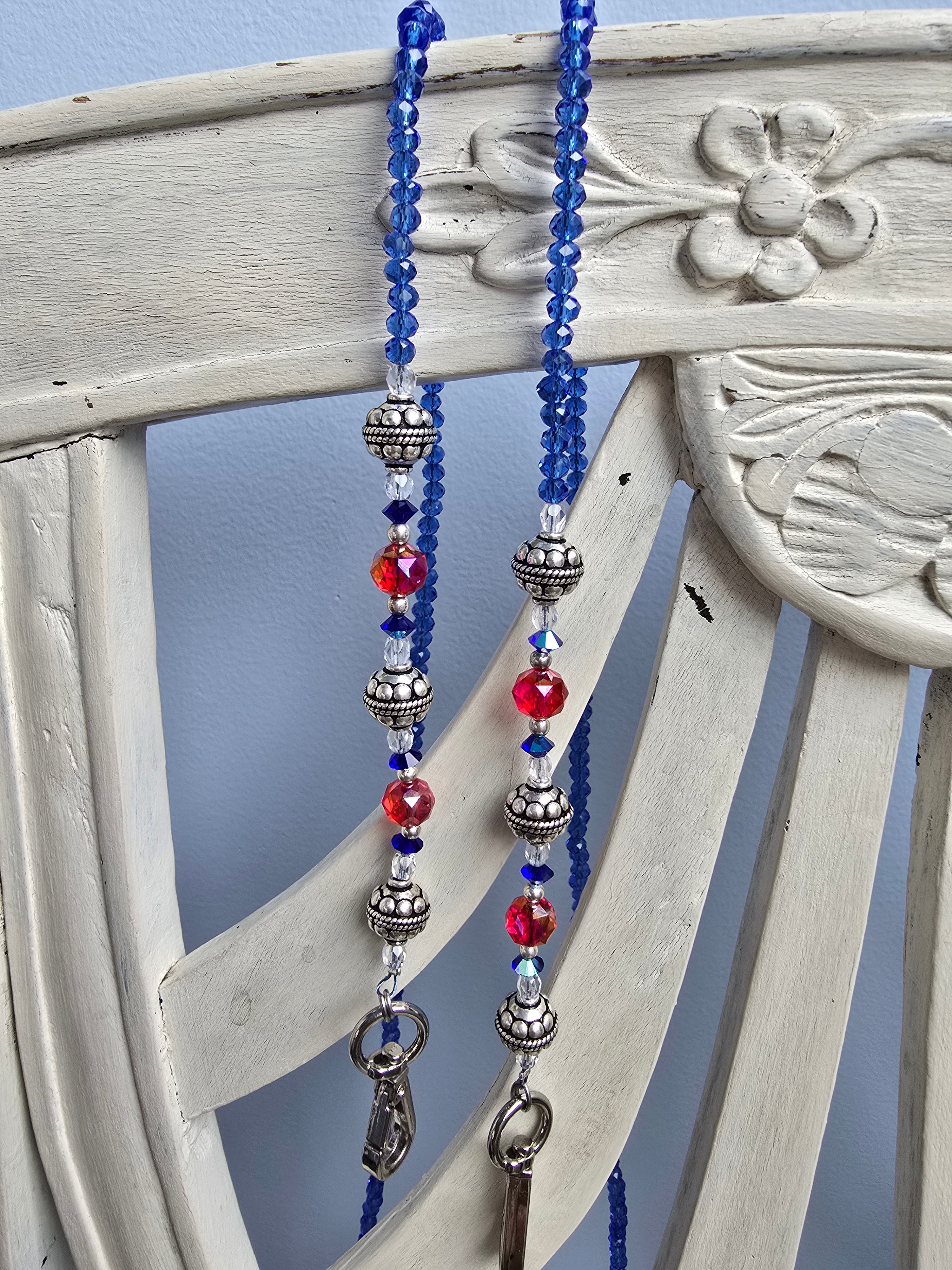 Bandoulière Rosa Perles en Argent et Cristaux Bleu Roi