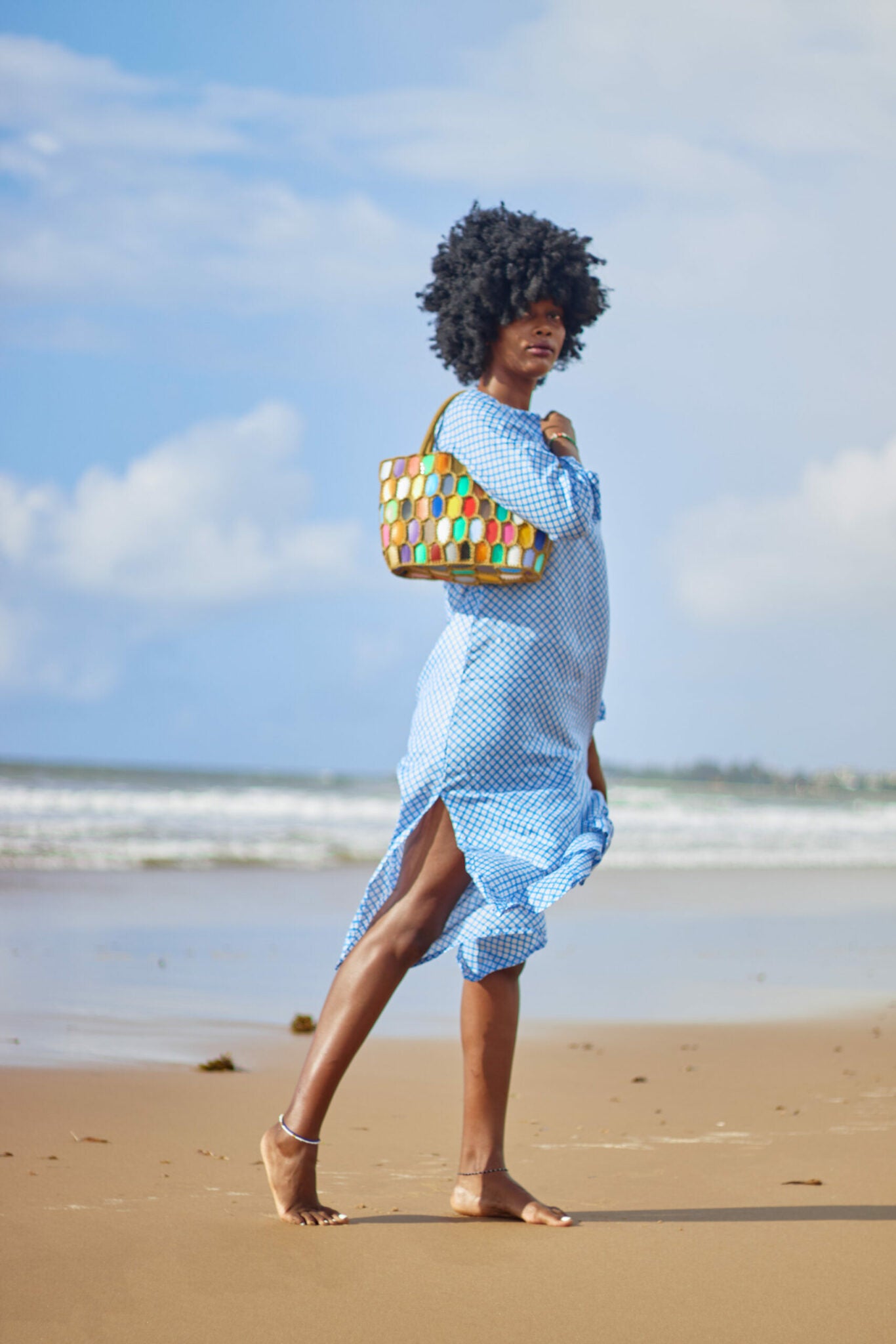 Sac à main multicolore en matériel recyclé et crocheté