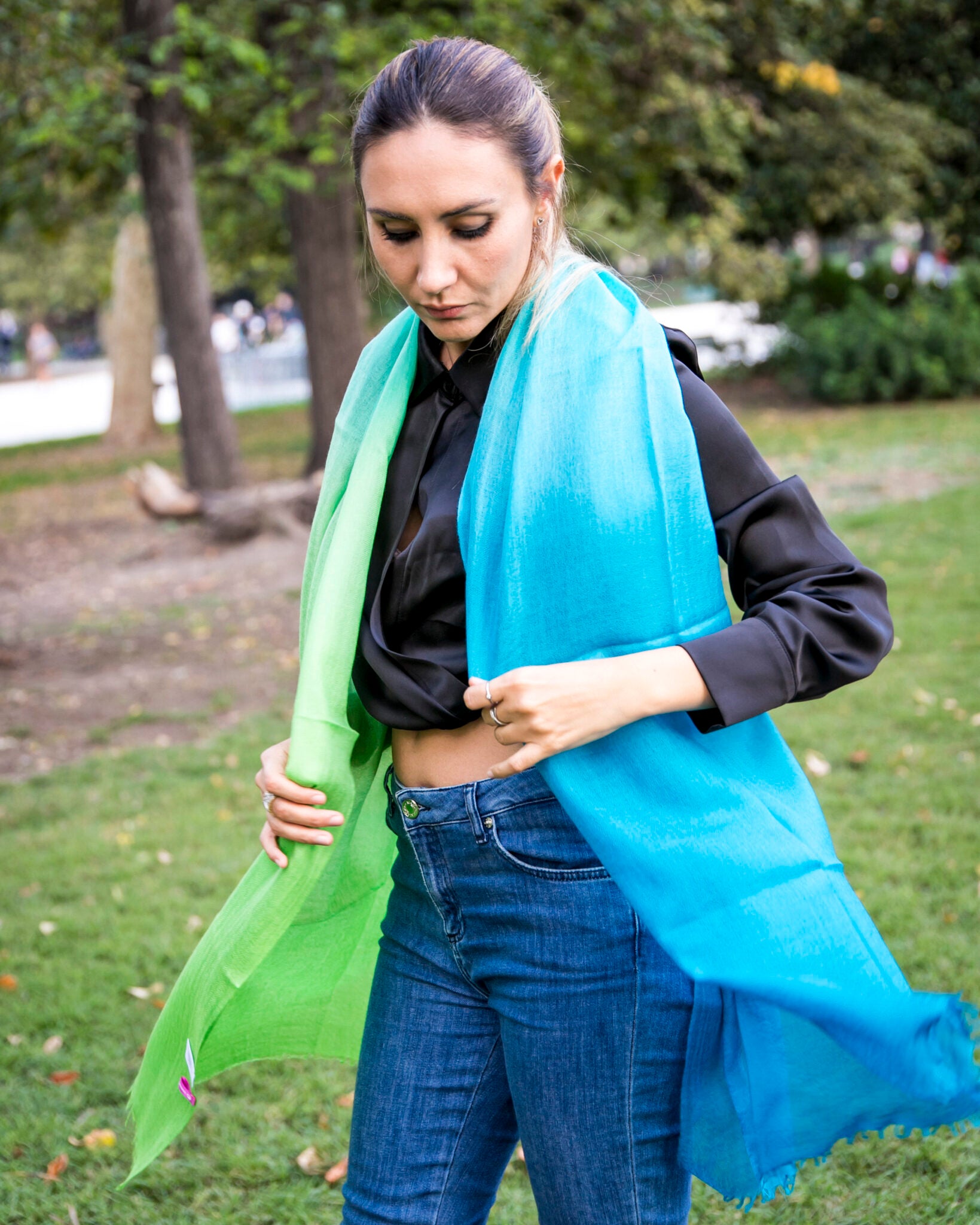 Écharpe en Cashmere Nuvola - Vert & Bleu