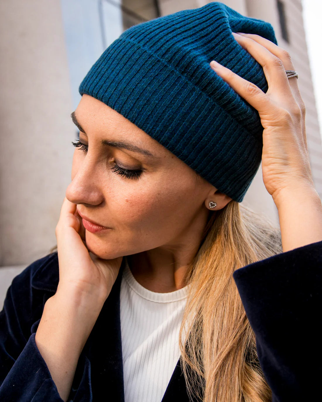 Bonnet en Cashmere Dario - Bleu Pétrole