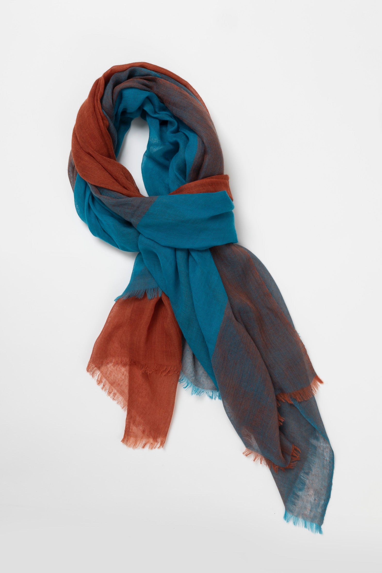 Echarpe en Cashmere Ultra Light - Bleu Roi & Rouille