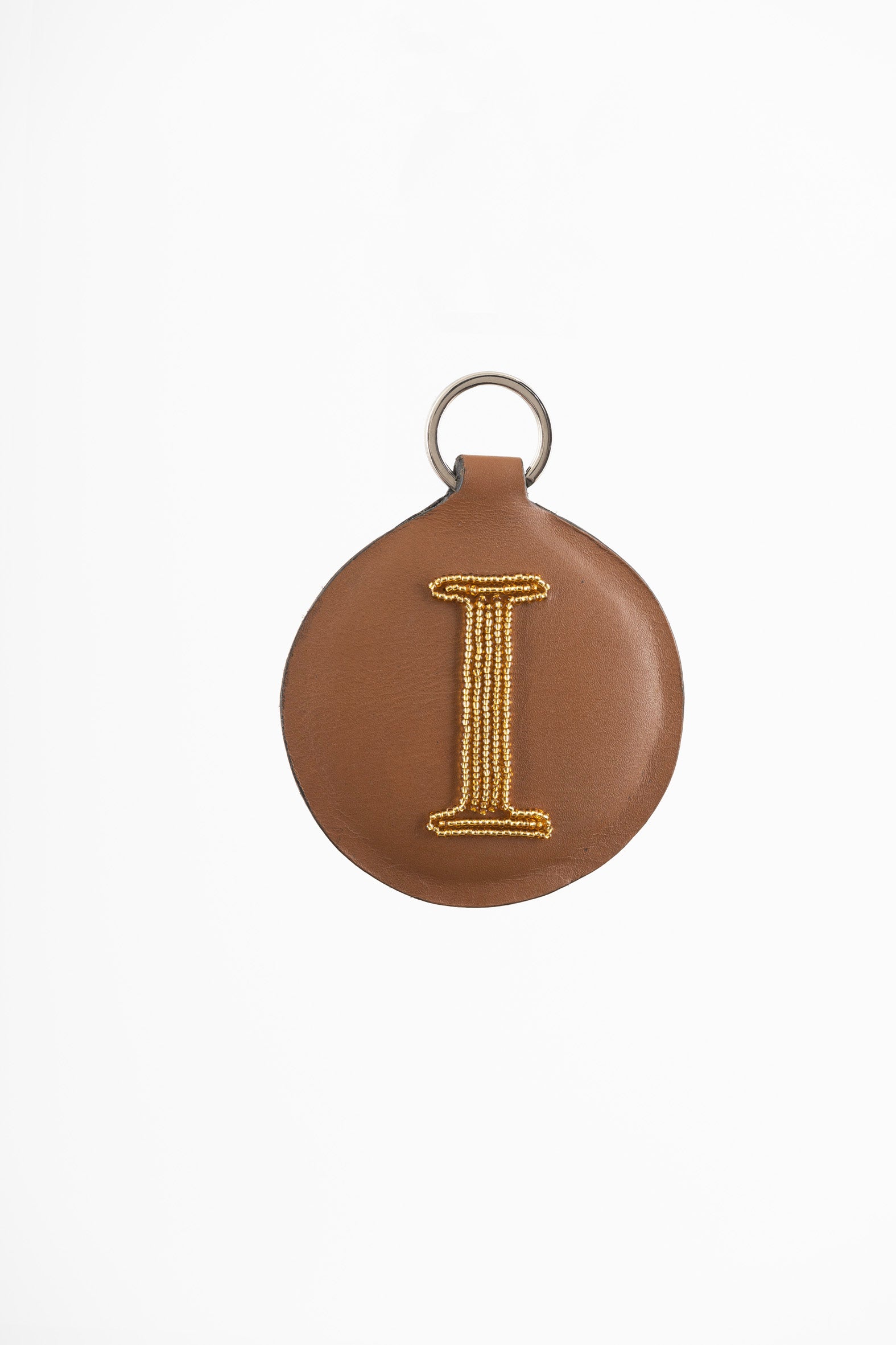 Porte-Clés / Galileo en Cuir & Initiale "I" en perles Or