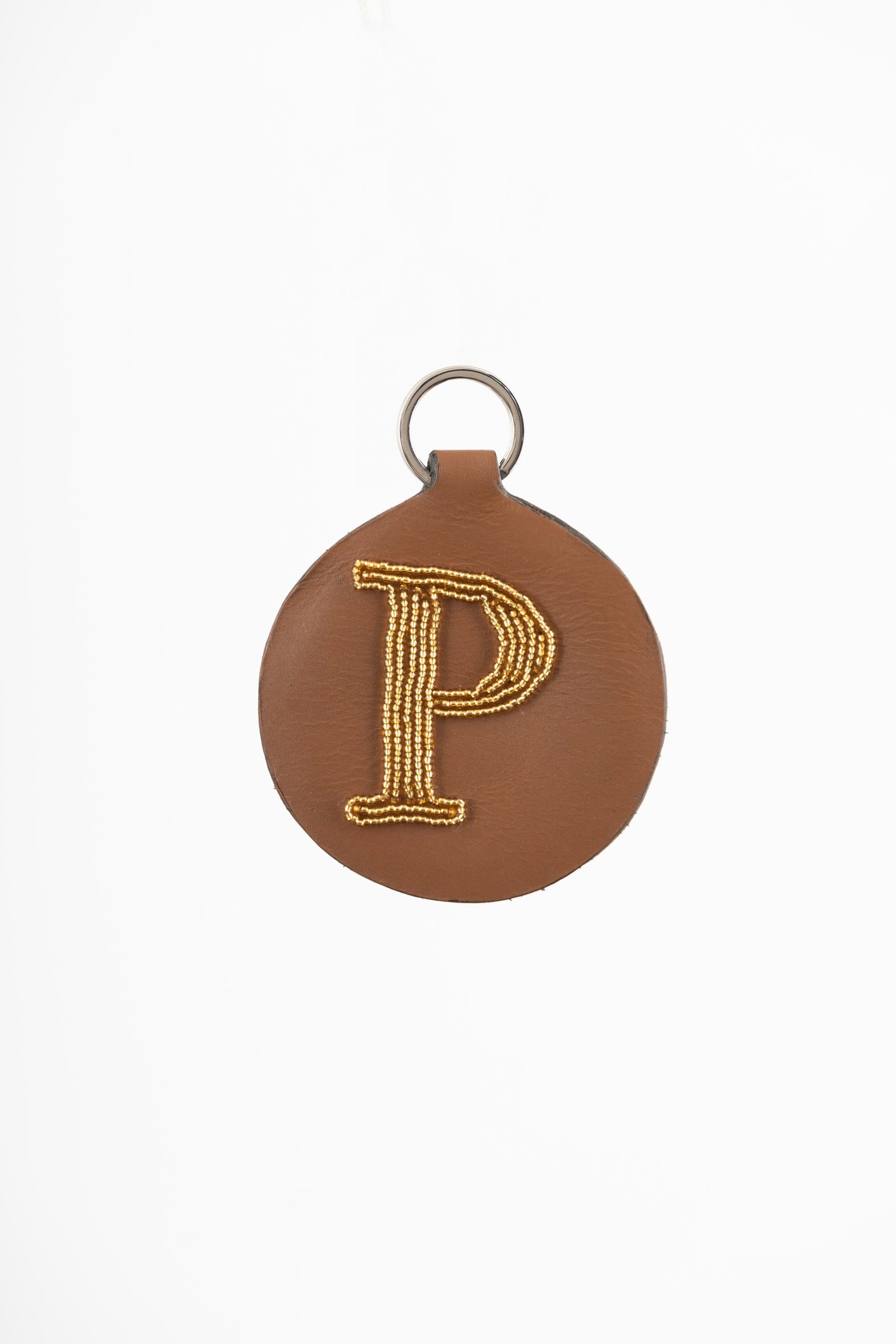 Porte-Clés / Galileo en Cuir & Initiale "P" en perles Or