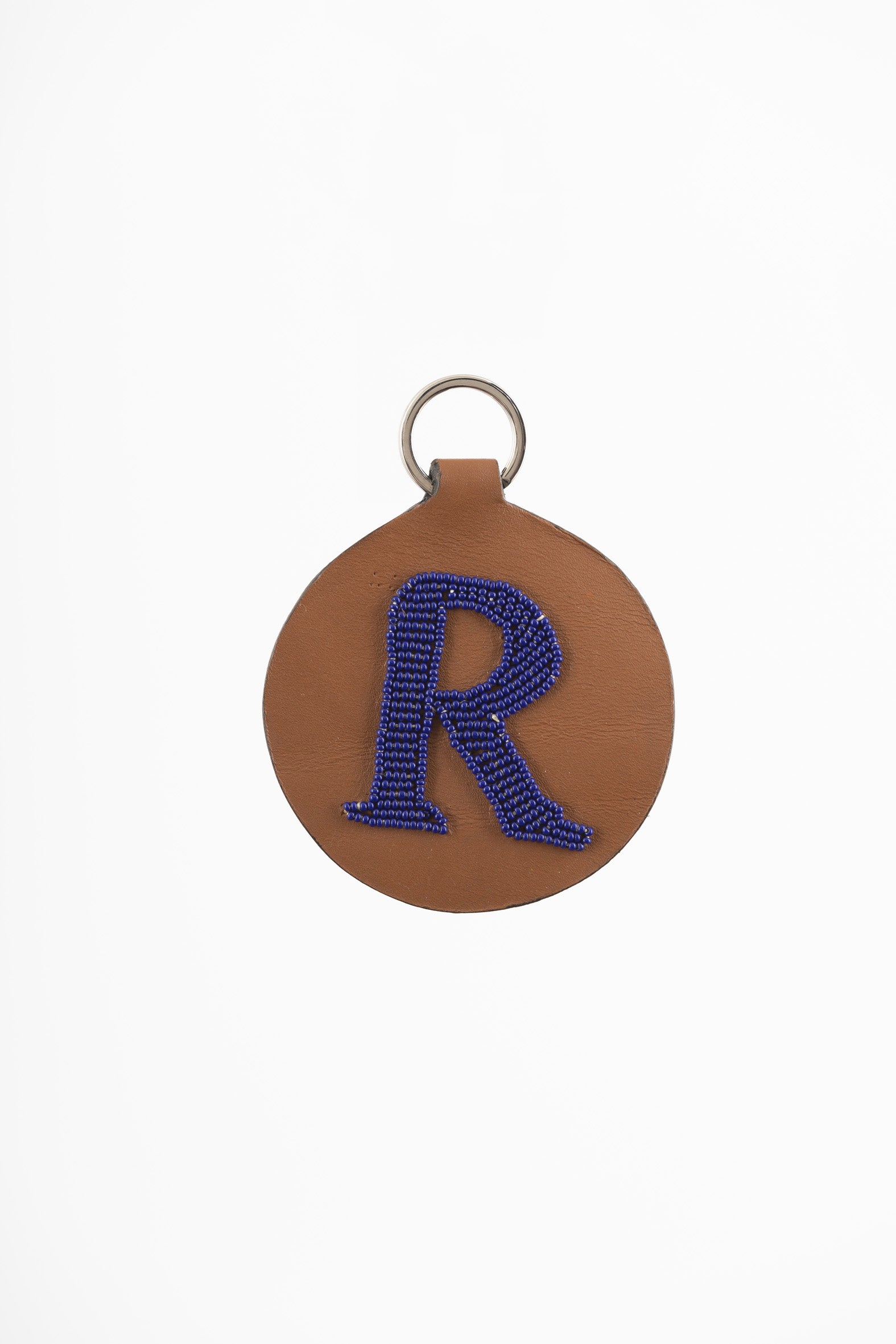 Porte-Clés / Galileo en Cuir & Initiale "R" en perles Bleu