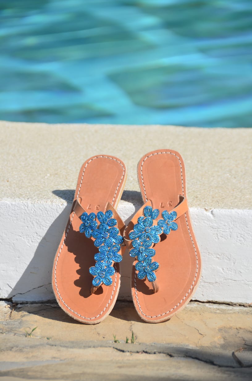 Sandale Luna - Fleurs bleues