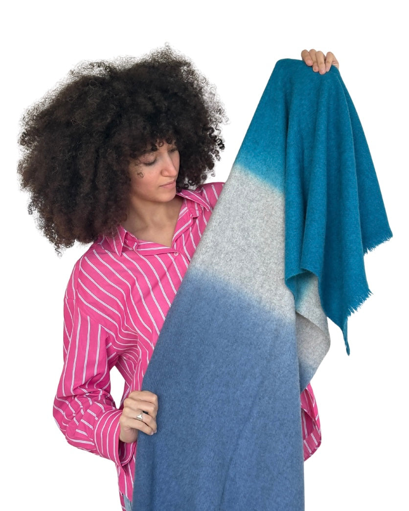 Écharpe en Yack - Dégradé Bleu, Turquois & Gris