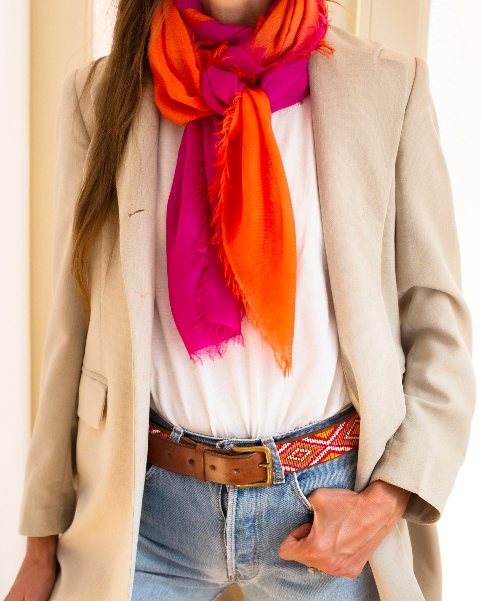 Écharpe en Cashmere Nuvola - Orange & Fuchsia