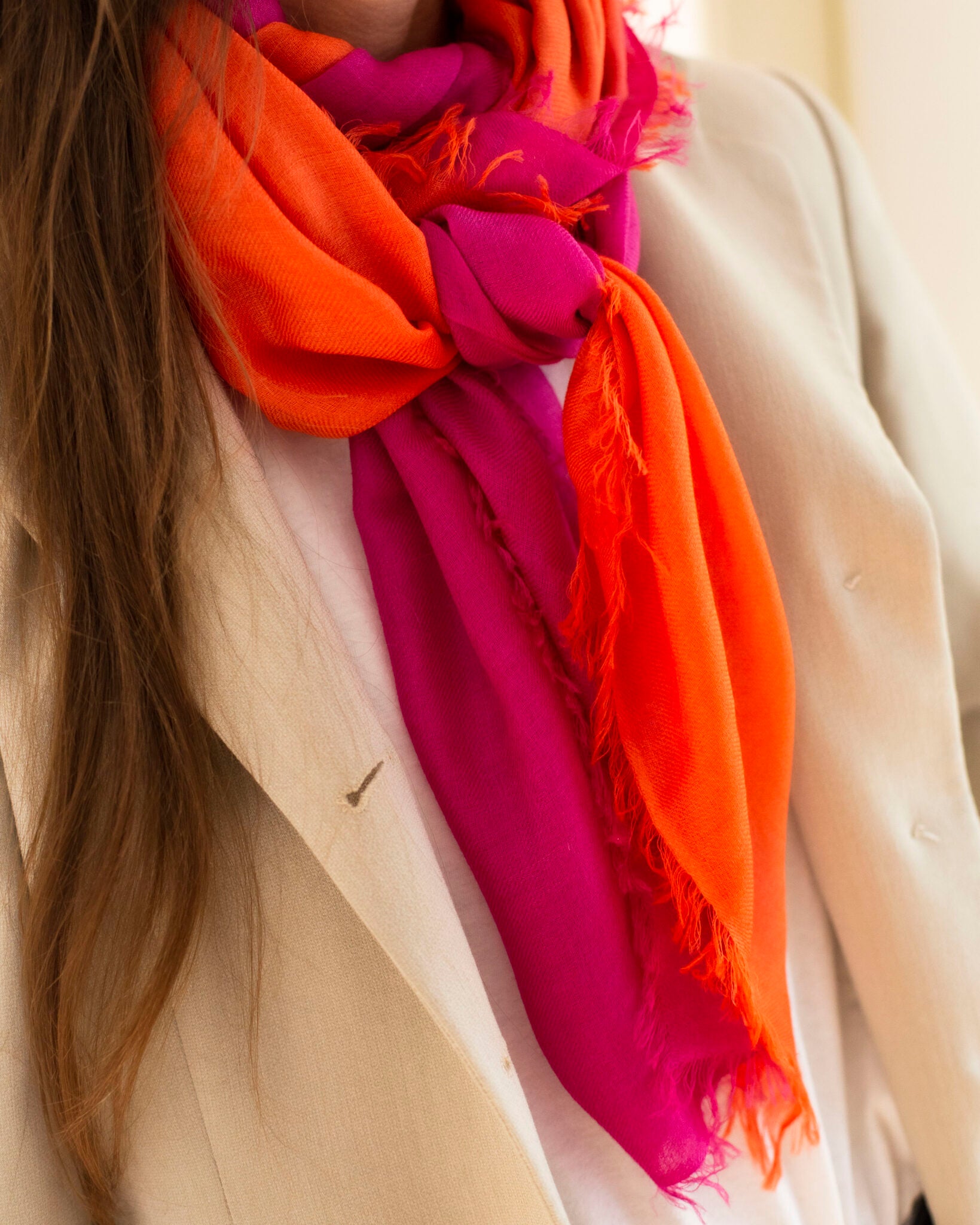 Écharpe en Cashmere Nuvola - Orange & Fuchsia
