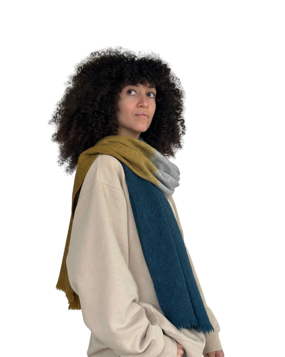 Écharpe en Yack - Dégradé Bleu & Ocre