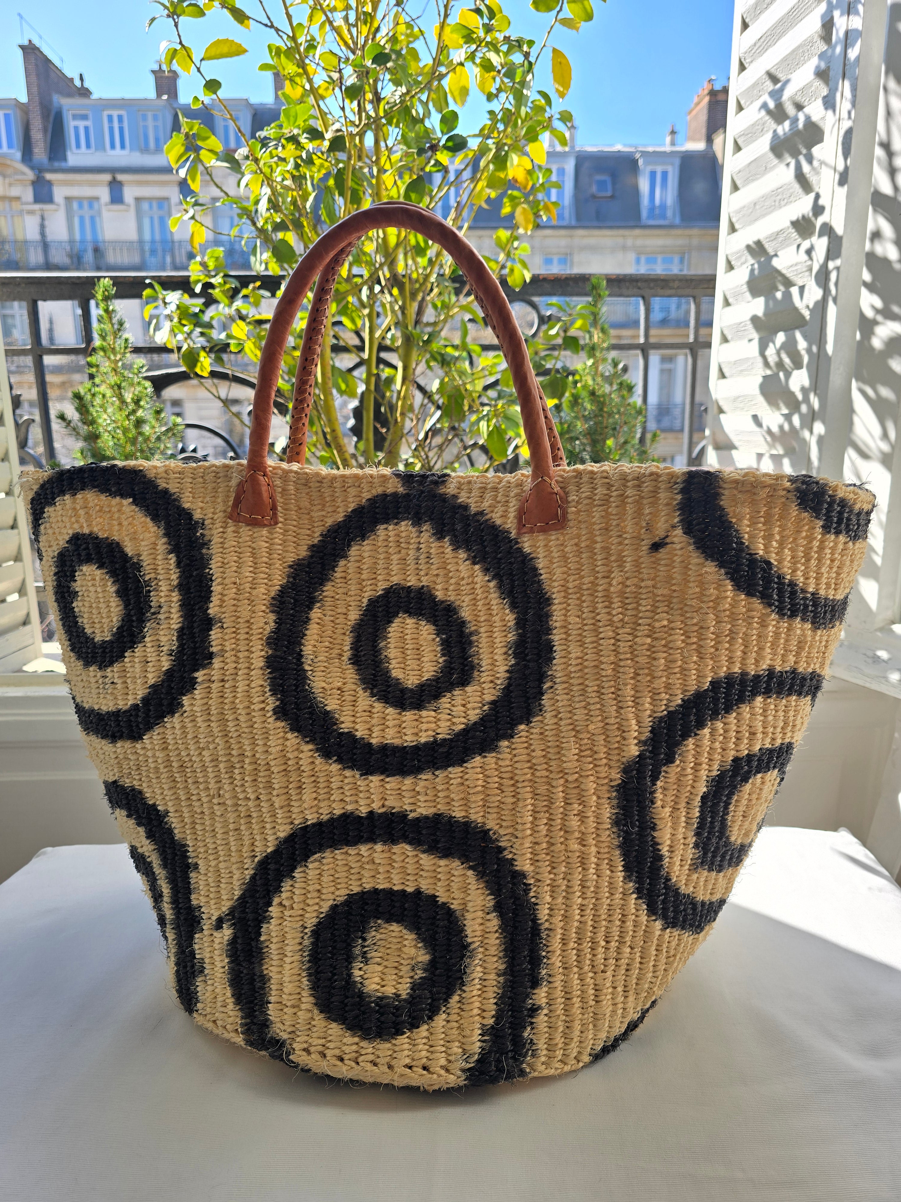Grand panier en sisal - Beige & Noir