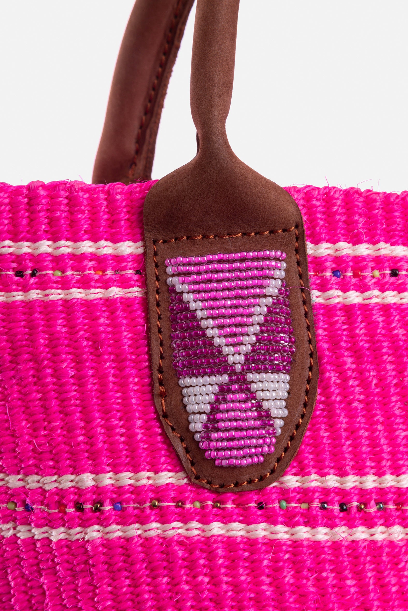 Panier en sisal perlé - Rose - Porté Main