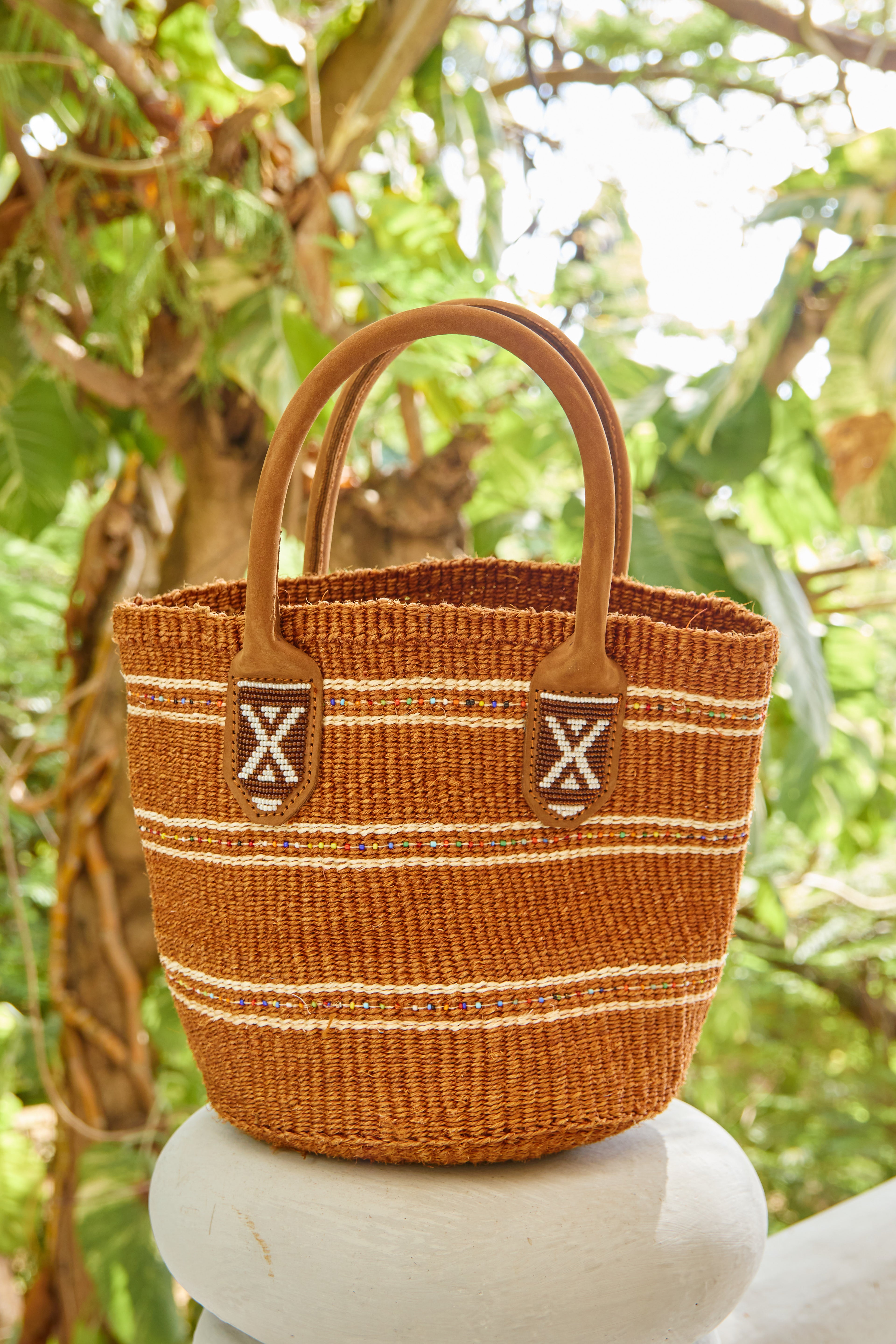 Panier en sisal perlé - Brandy - Porté Main