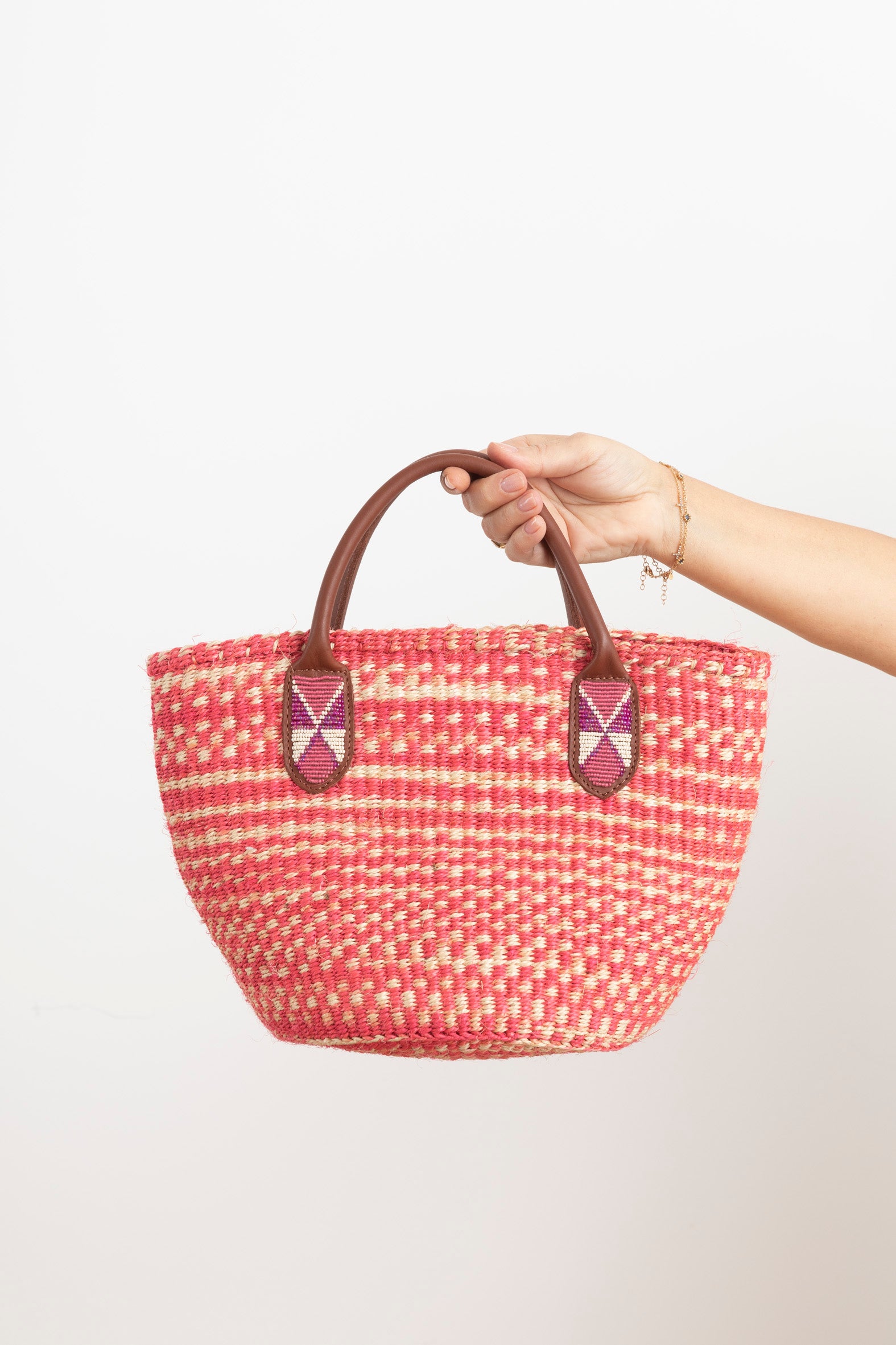 Panier en sisal - Rose & Beige
