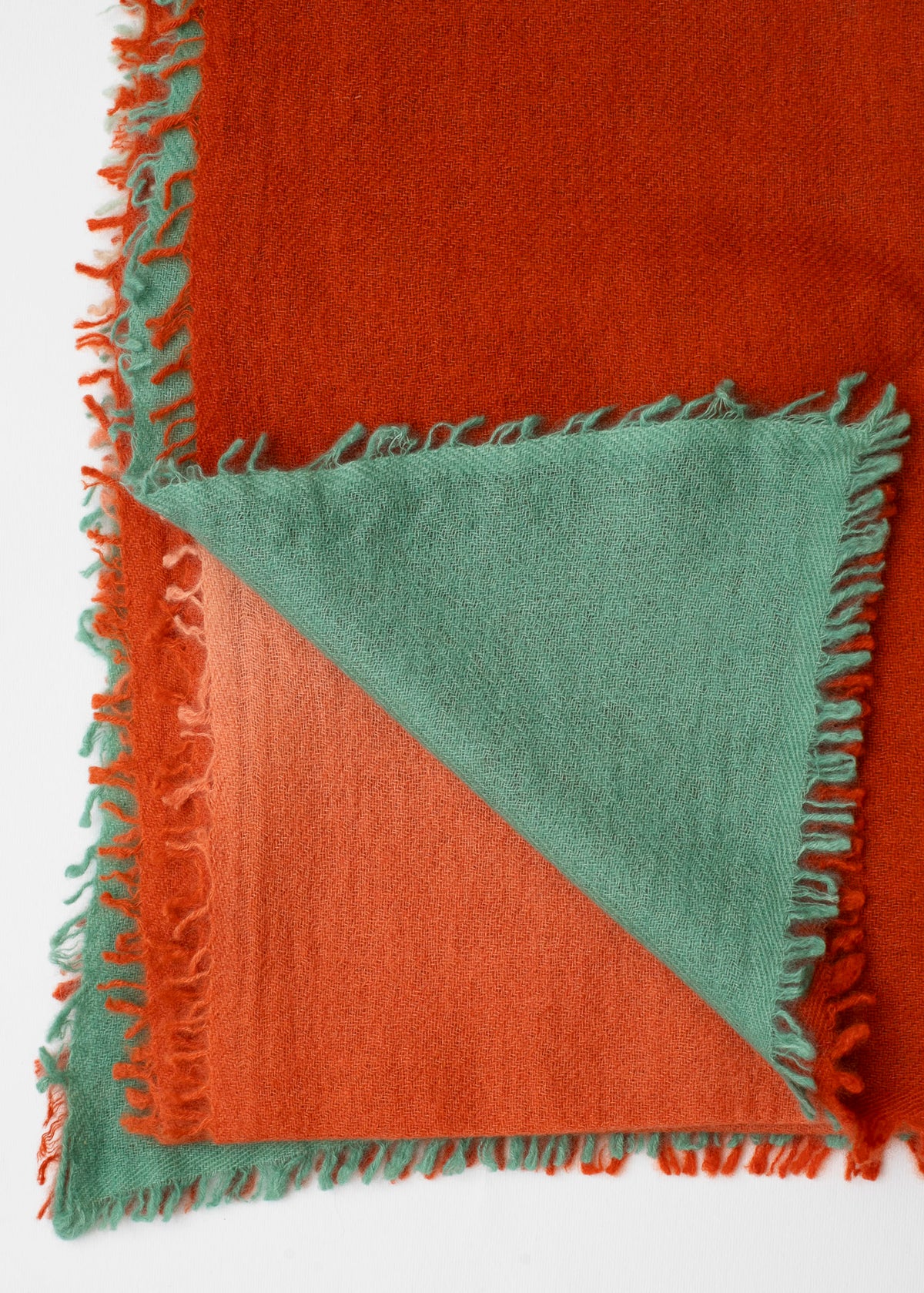 Echarpe en Cashmere bicolore - "Mattone" & Vert eau