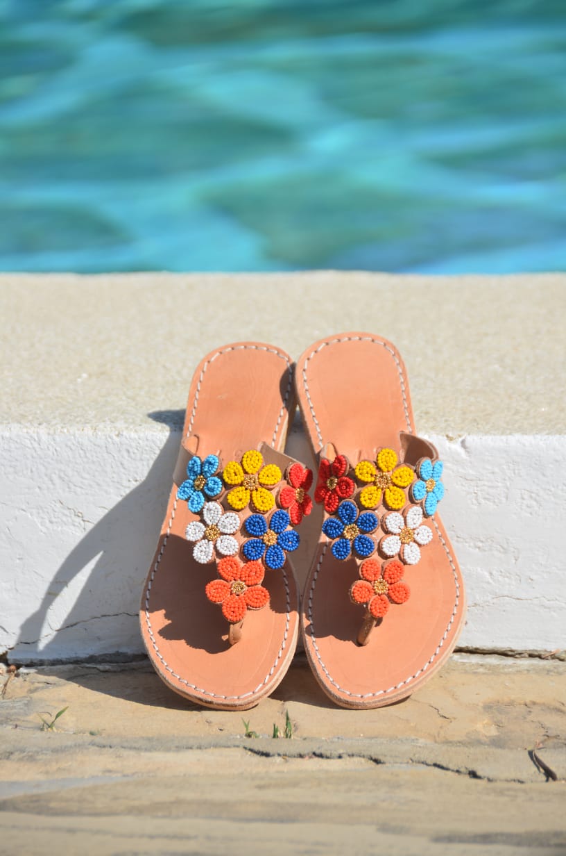 Sandales femme en cuir et perles colorées MiniRosa
