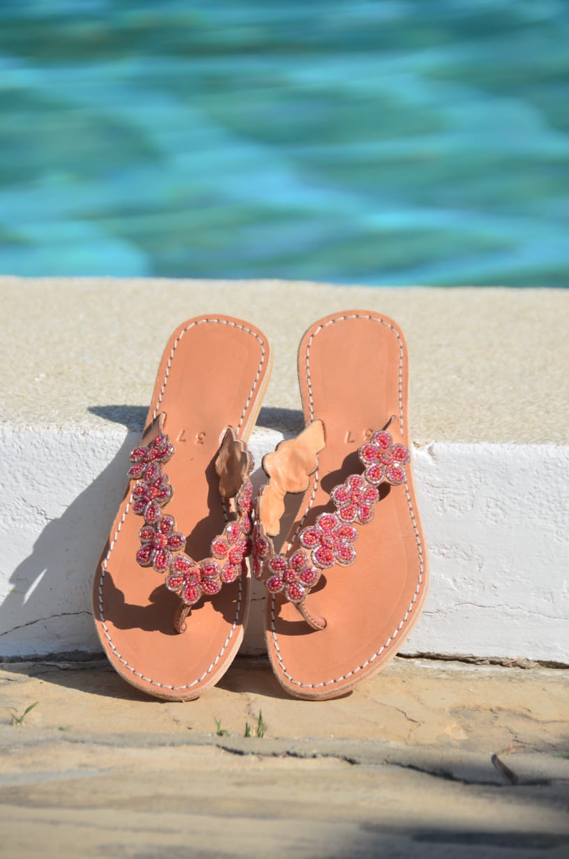 Sandale Fleurs Rouges