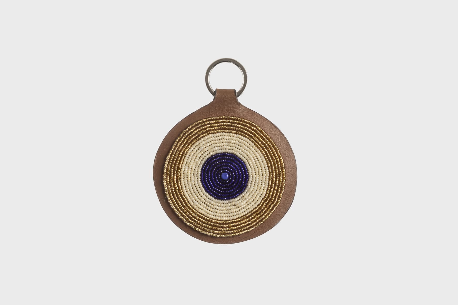 Porte-Clés / Galileo en Cuir et Pastille Masai - Or / Ivoire / Bleu