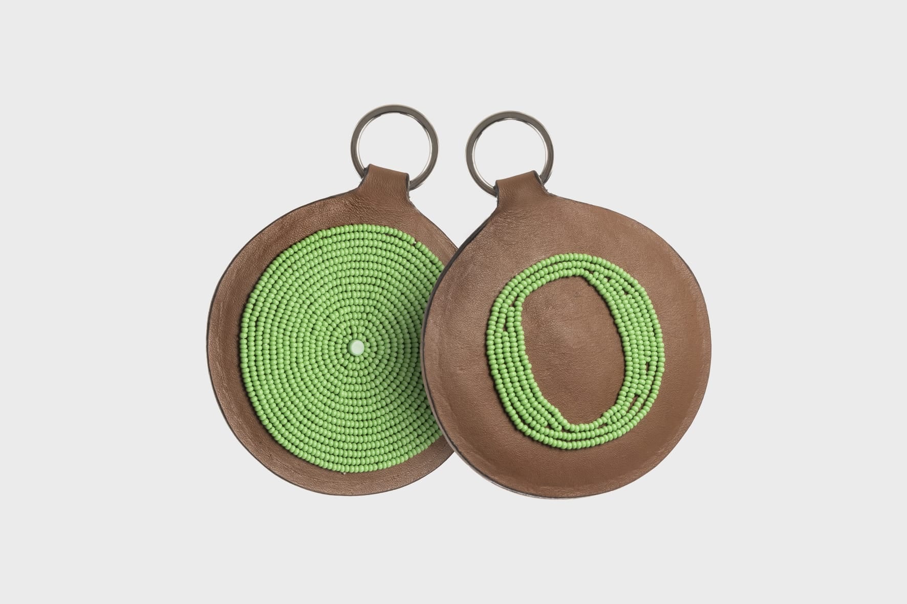 Porte-Clés / Galileo en Cuir & Initiale "O" en perles Vert Clair