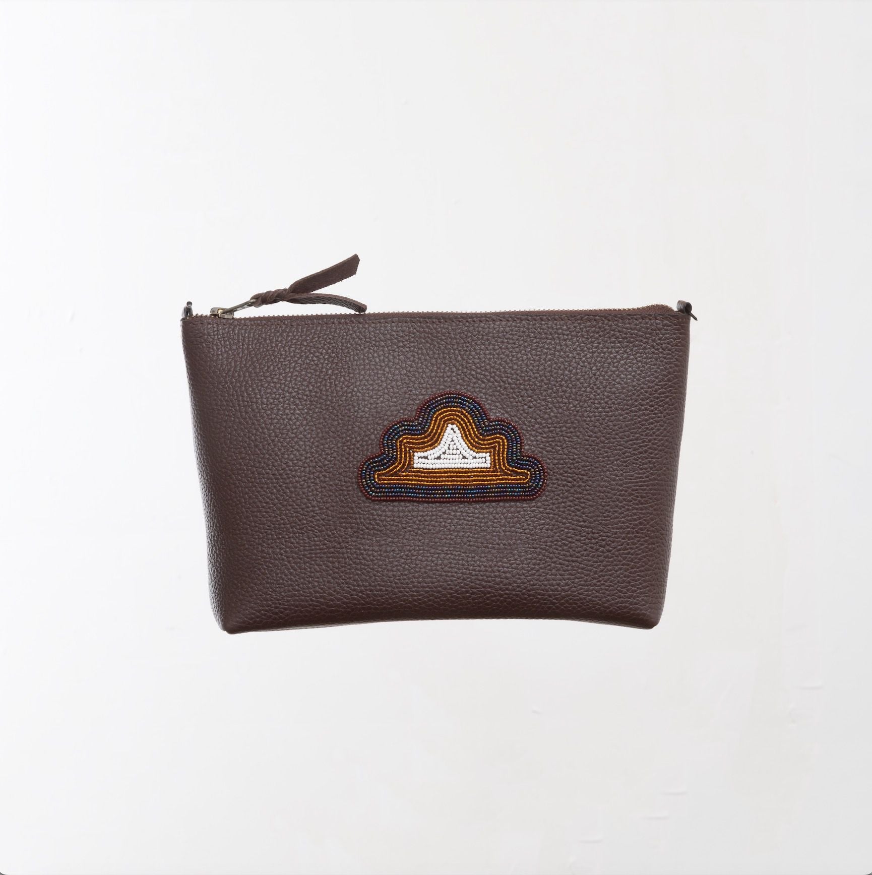 Pochette en Cuir Grainé Marron Foncé - Nuage (Noir)