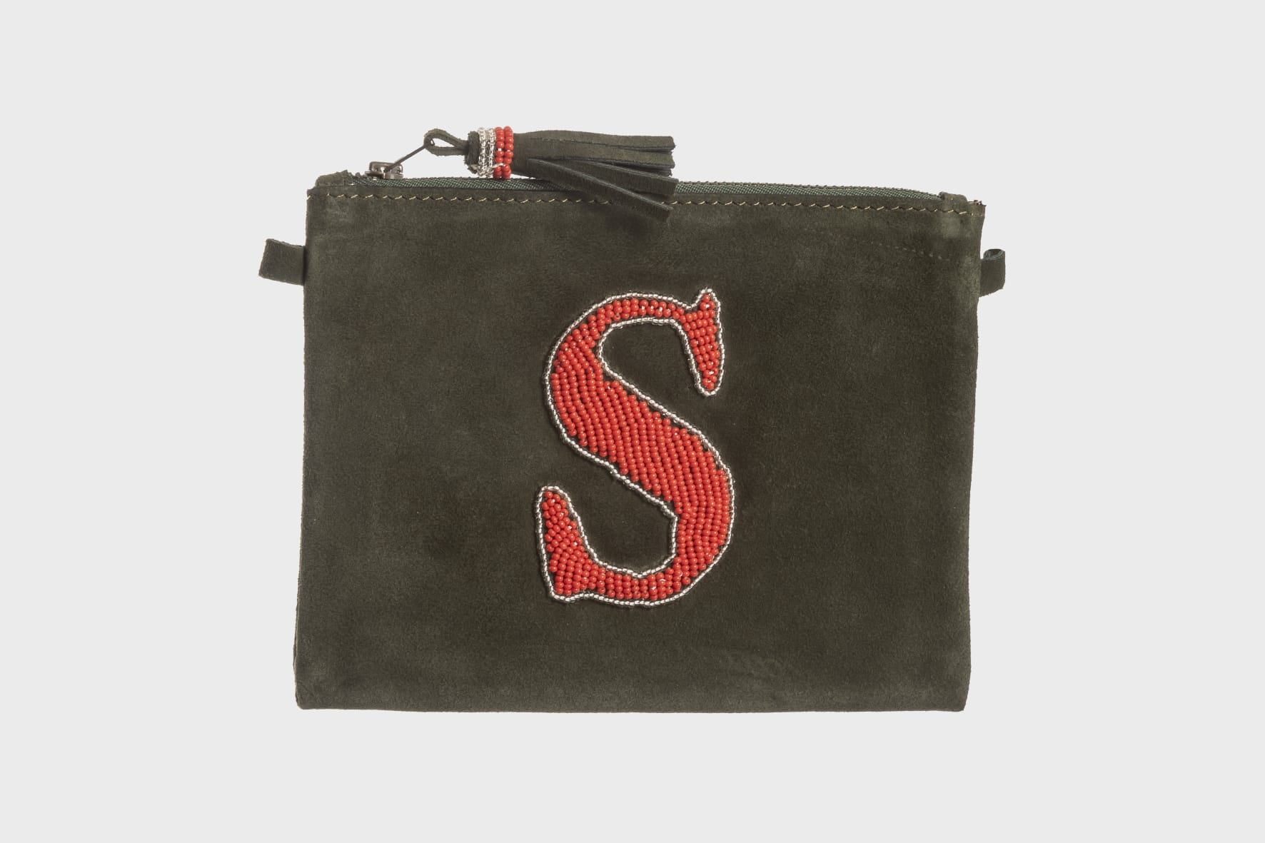 Pochette en Suède Vert & Initiale Masai