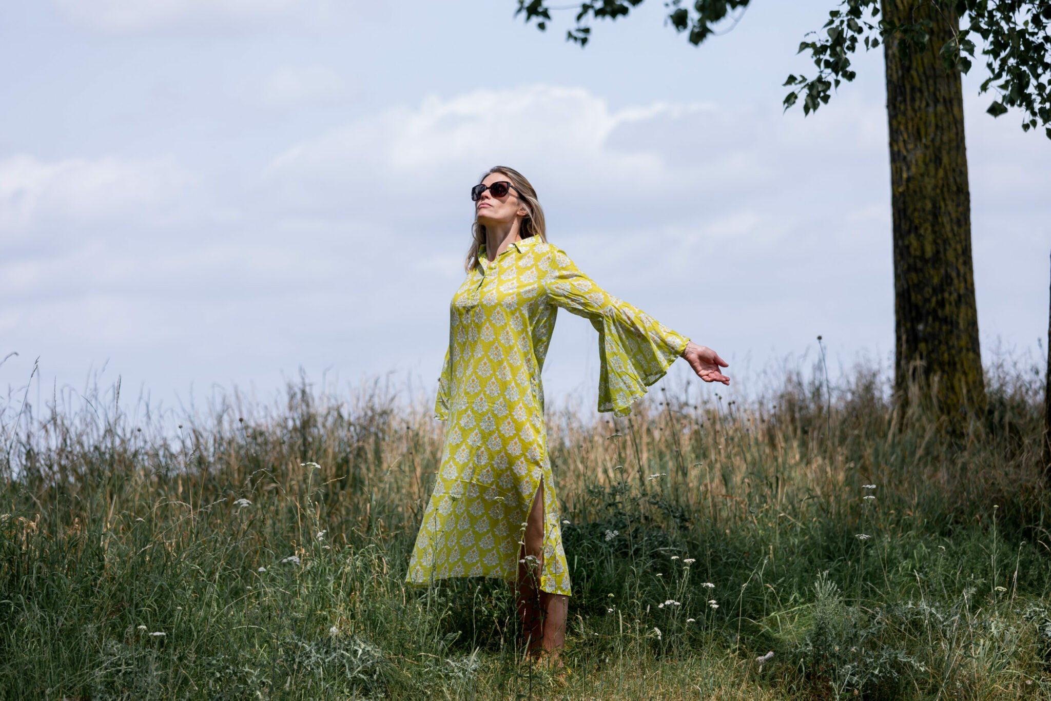 Robe été femme en coton léger et manches à volants