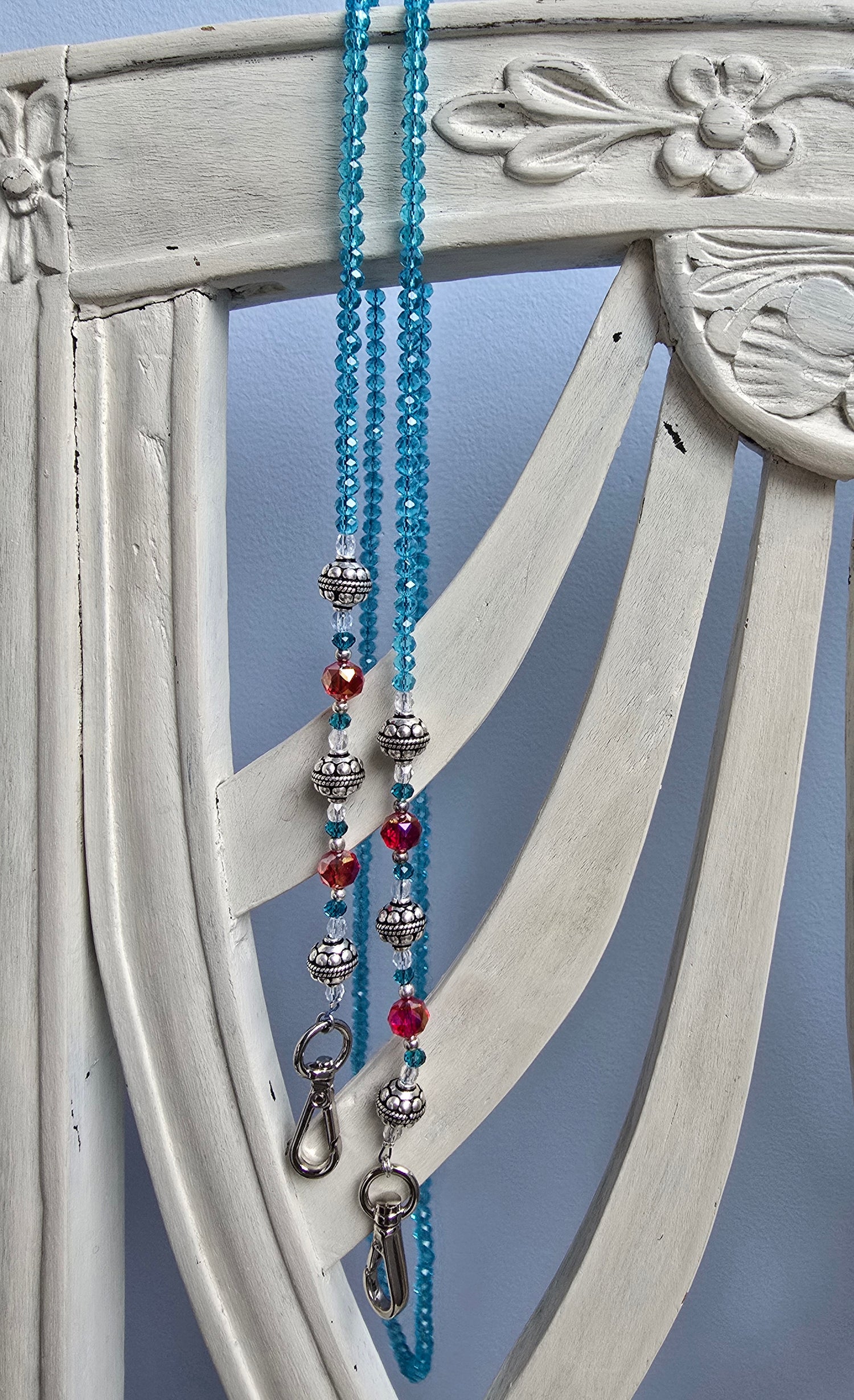 Bandoulière Rosa Perles en Argent et Cristaux Bleu Clair