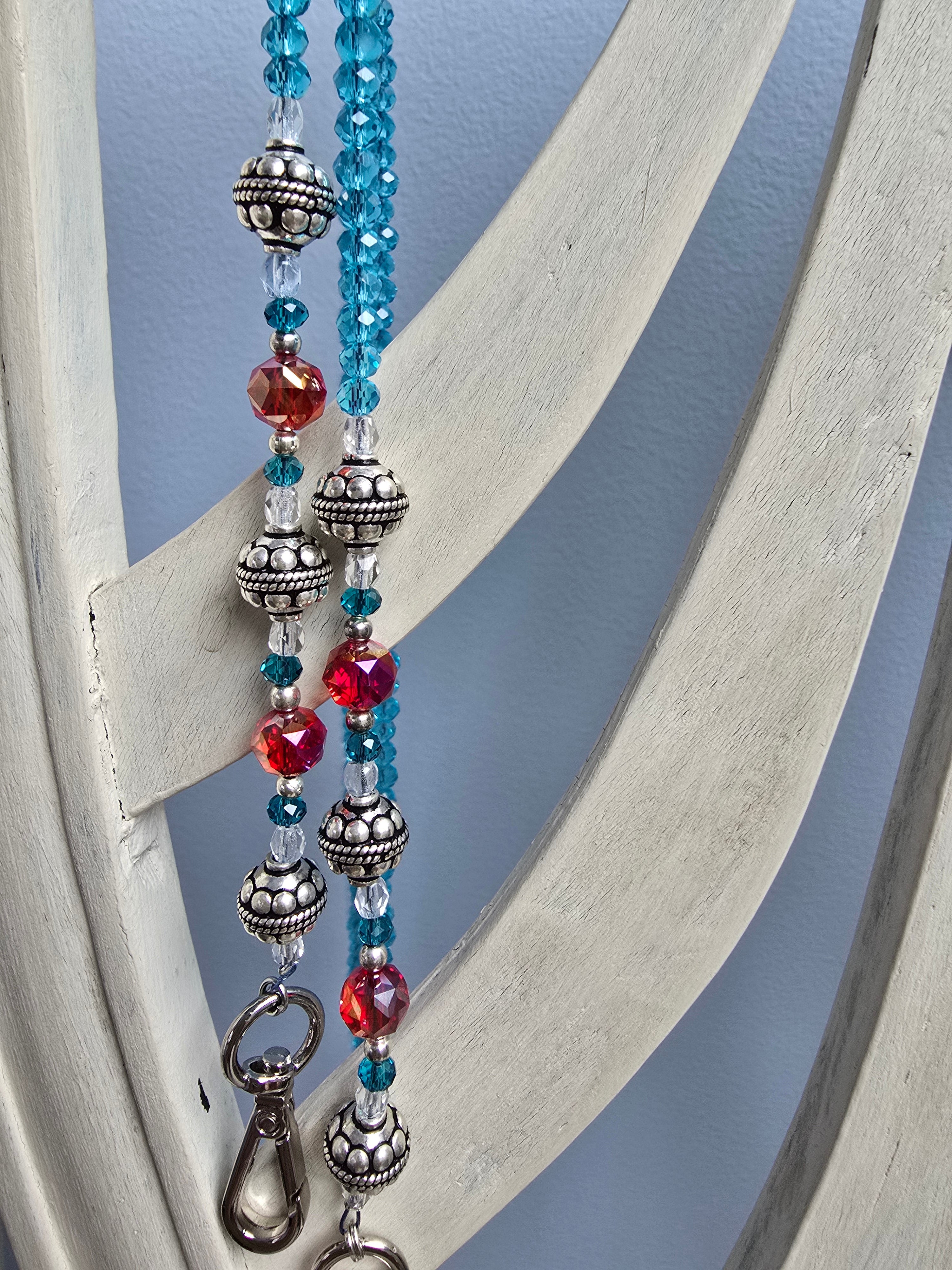 Bandoulière Rosa Perles en Argent et Cristaux Bleu Clair