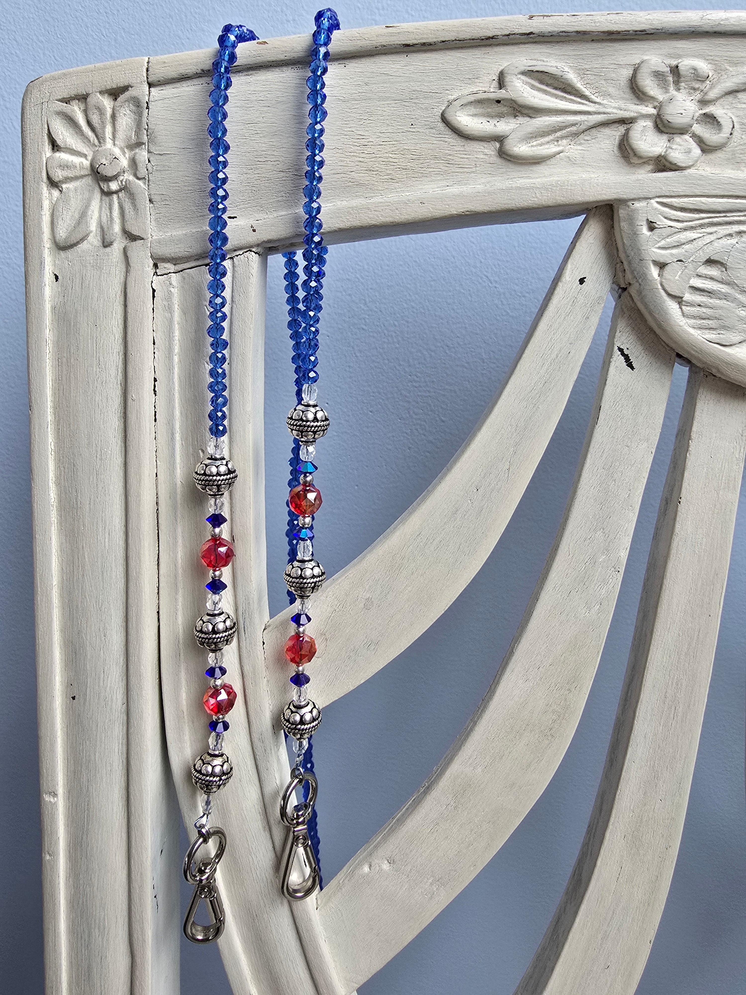 Bandoulière Rosa Perles en Argent et Cristaux Bleu Roi