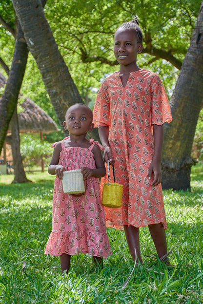 Robe enfant été manches courtes en coton léger Robe à smocks