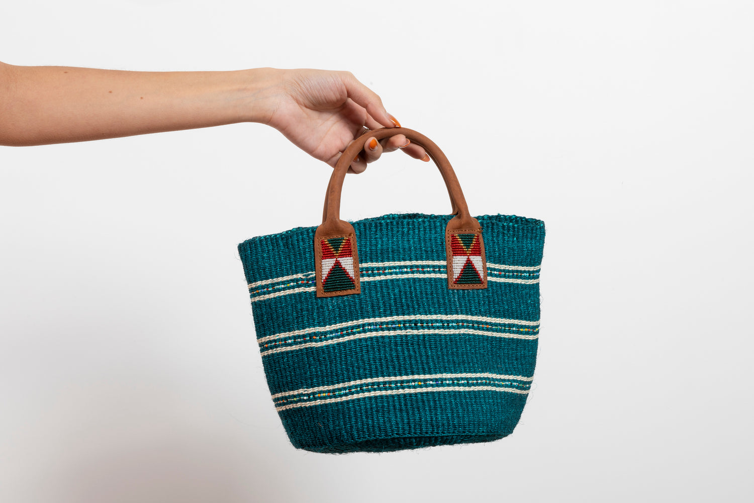Panier en sisal perlé - Blue - Porté Main