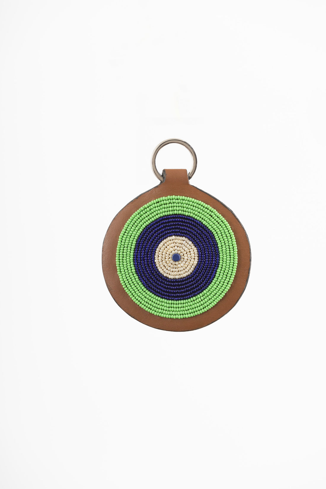 Porte-Clés / Galileo en Cuir et Pastille Masai - Vert/ Bleu / Ivoire