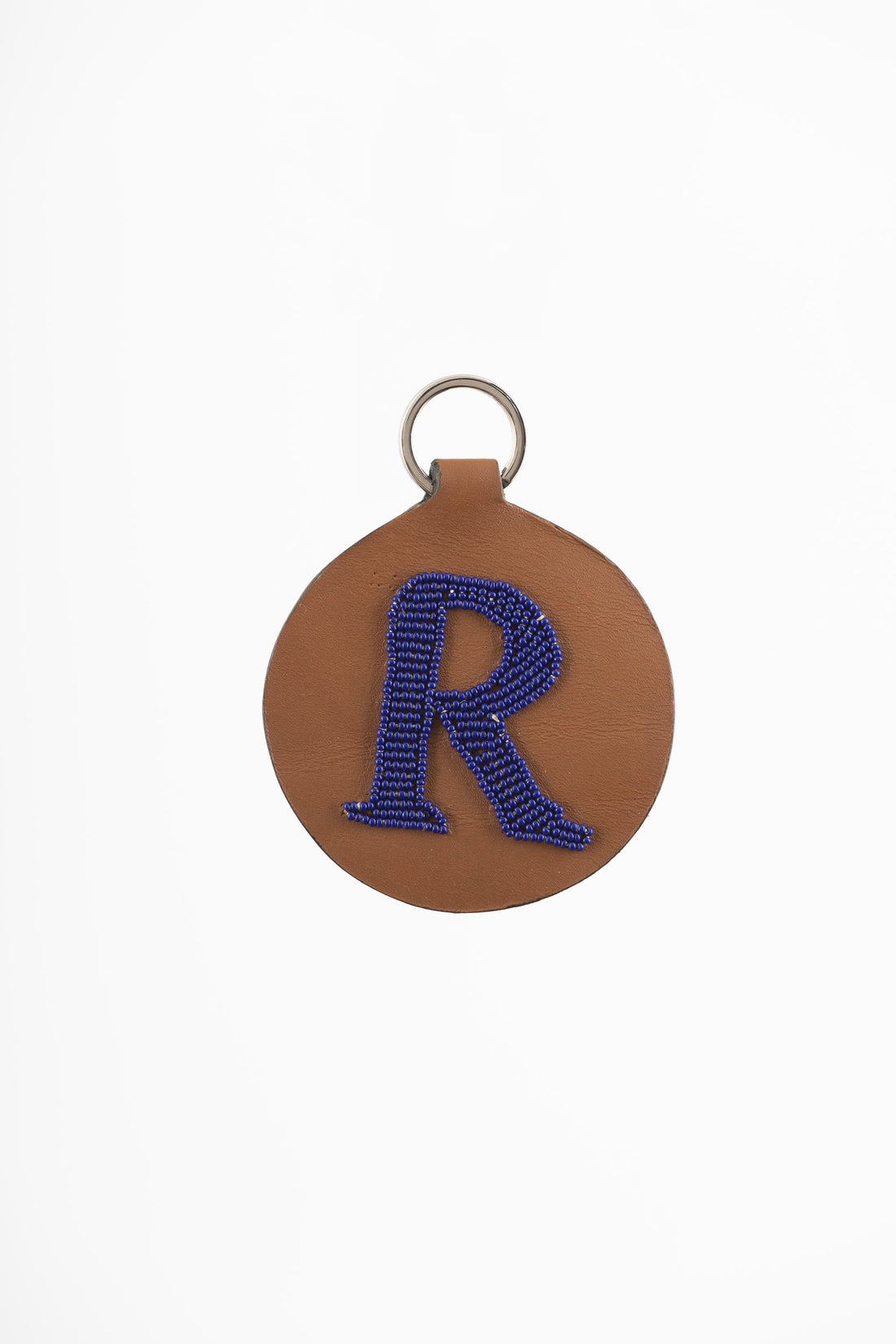 Porte-Clés / Galileo en Cuir &amp; Initiale &quot;R&quot; en perles Bleu
