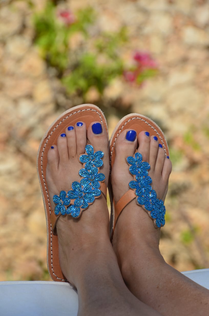 Sandales femme en cuir et perles colorées MiniRosa