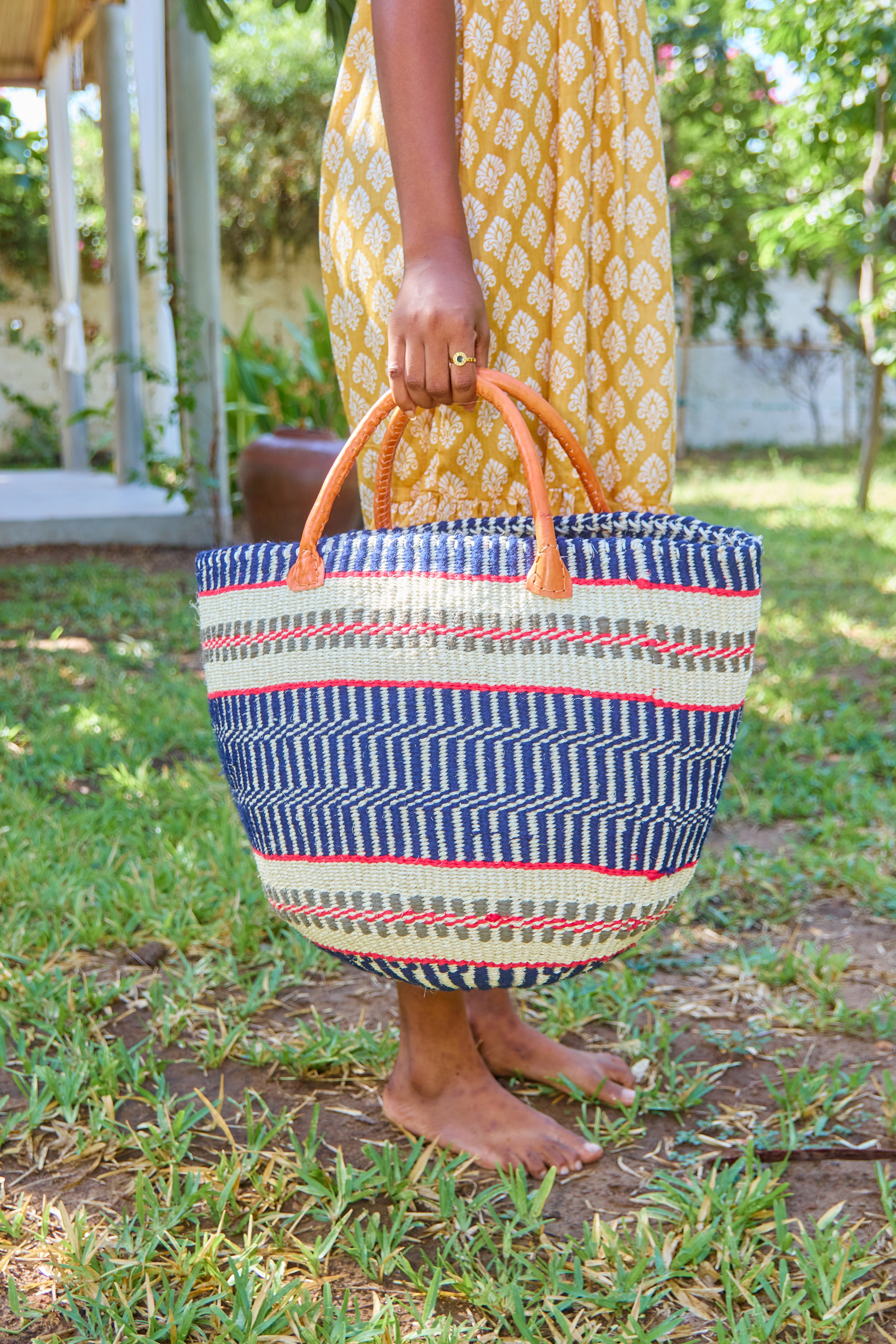 Grand panier en sisal - Beige &amp; Noir