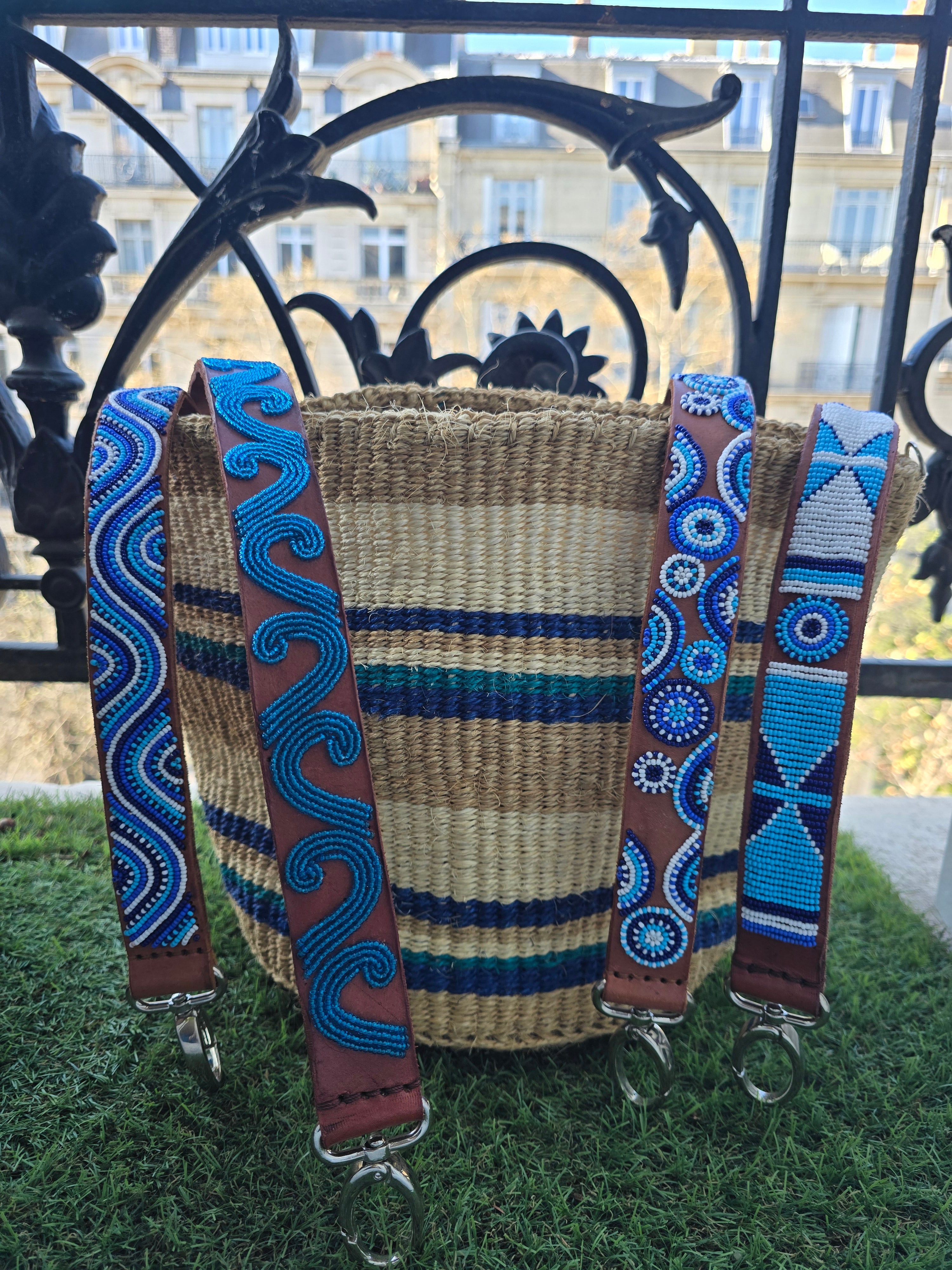 Panier Sisal - Rayures Blues