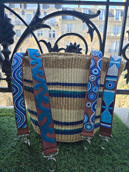 Panier Sisal - Rayures Blues