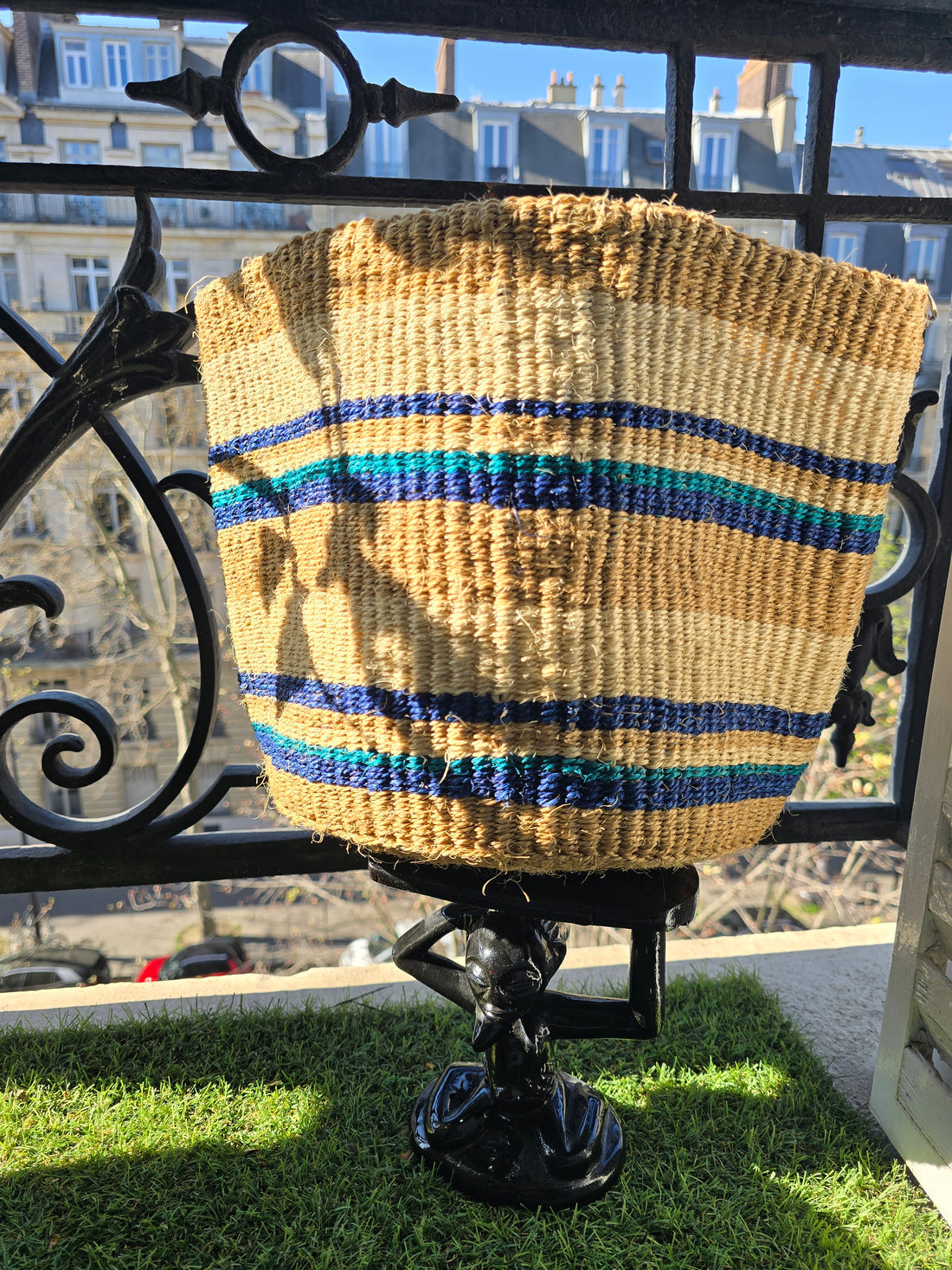 Panier Sisal - Rayures Blues