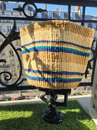 Panier Sisal - Rayures Blues