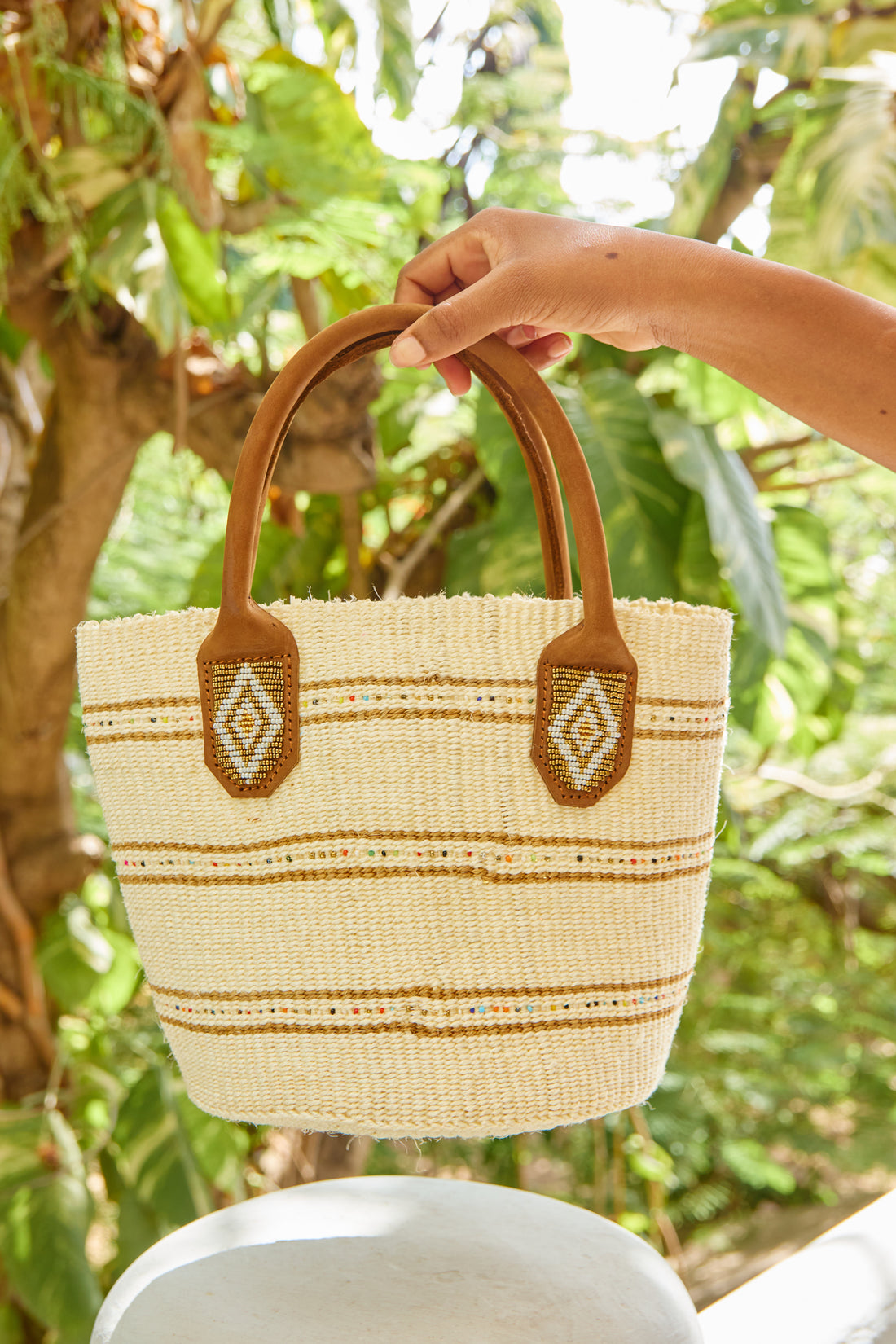 Panier en sisal perlé - Beige - Porté Main
