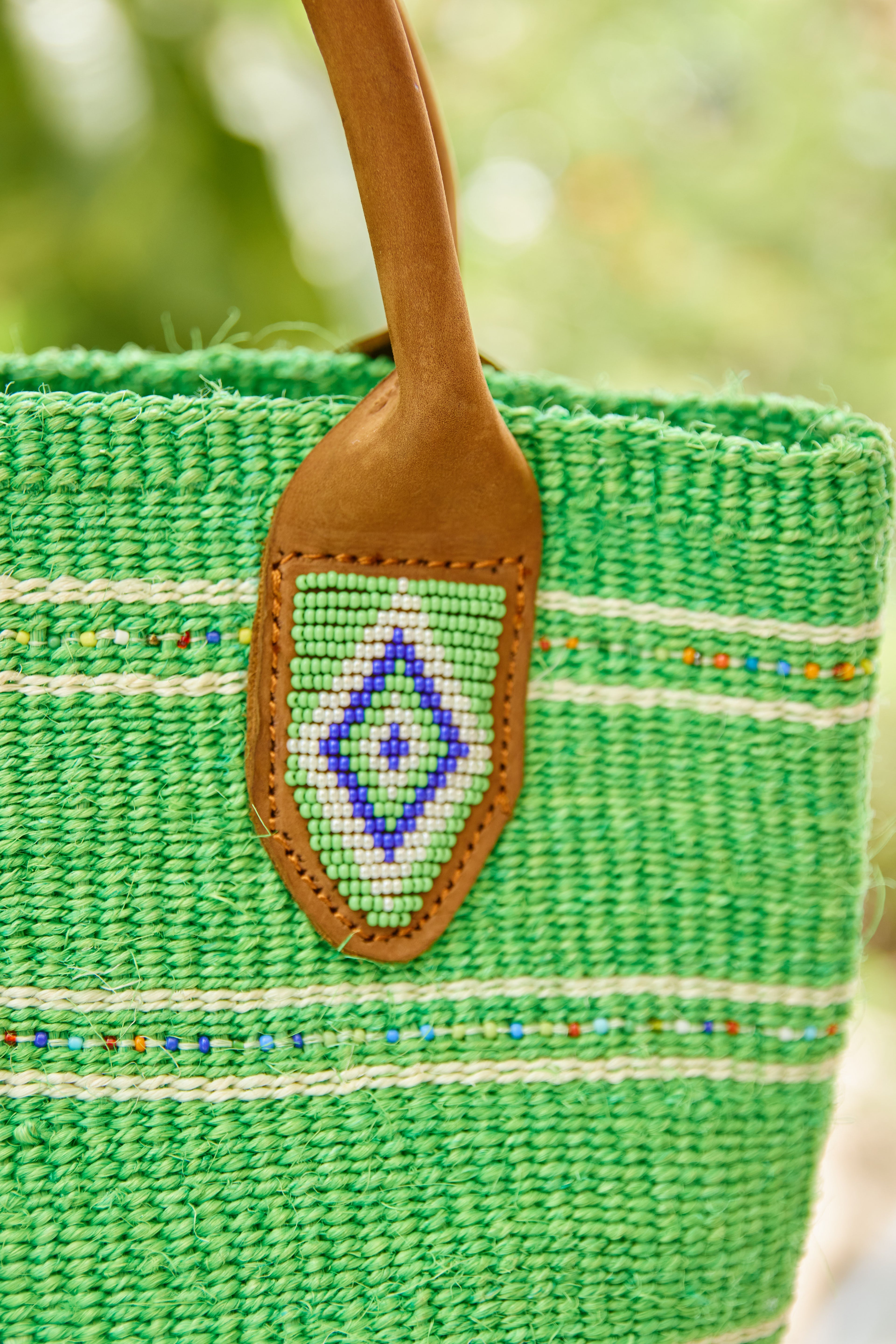 Panier en sisal perlé - Vert - Porté main