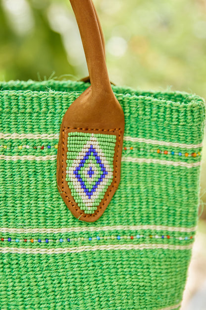 Panier en sisal perlé - Vert - Porté main