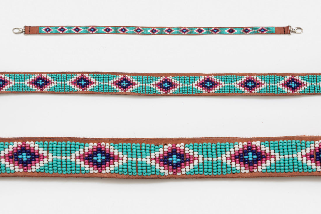 Ceinture MiniRosa en cuir brun avec perles et motifs Tumaini Masai, fait main au Kenya