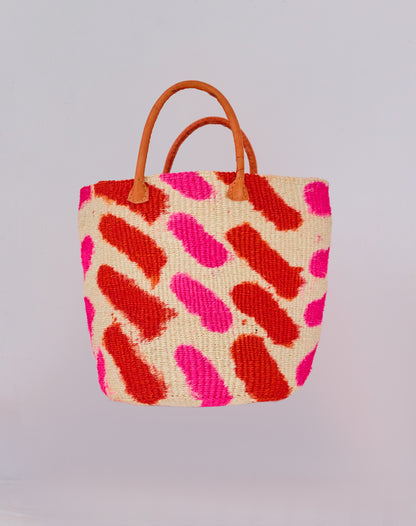 Grand panier en sisal - Rose &amp; Rouge