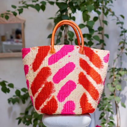 Grand panier en sisal - Rose