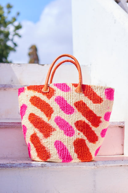 Grand panier en sisal - Rose &amp; Rouge