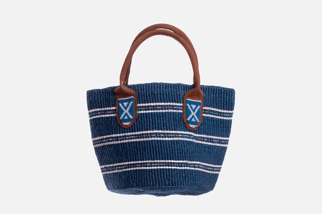 Panier en sisal perlé - Bleu Foncé