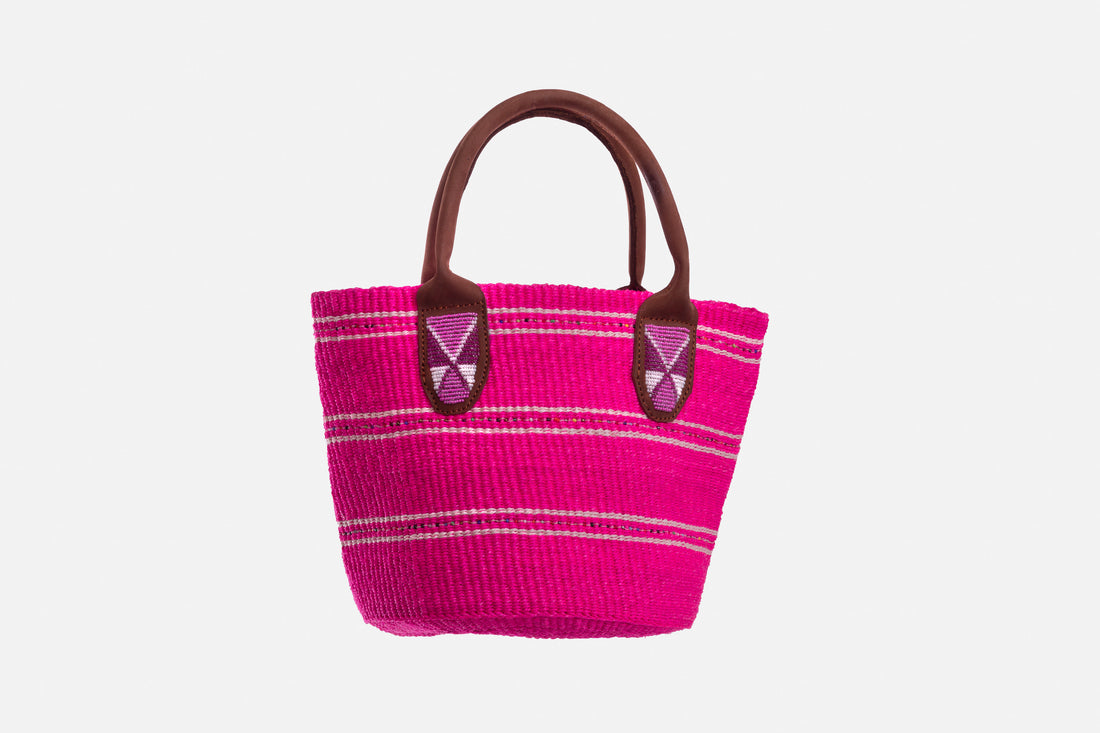 Panier en sisal perlé - Rose