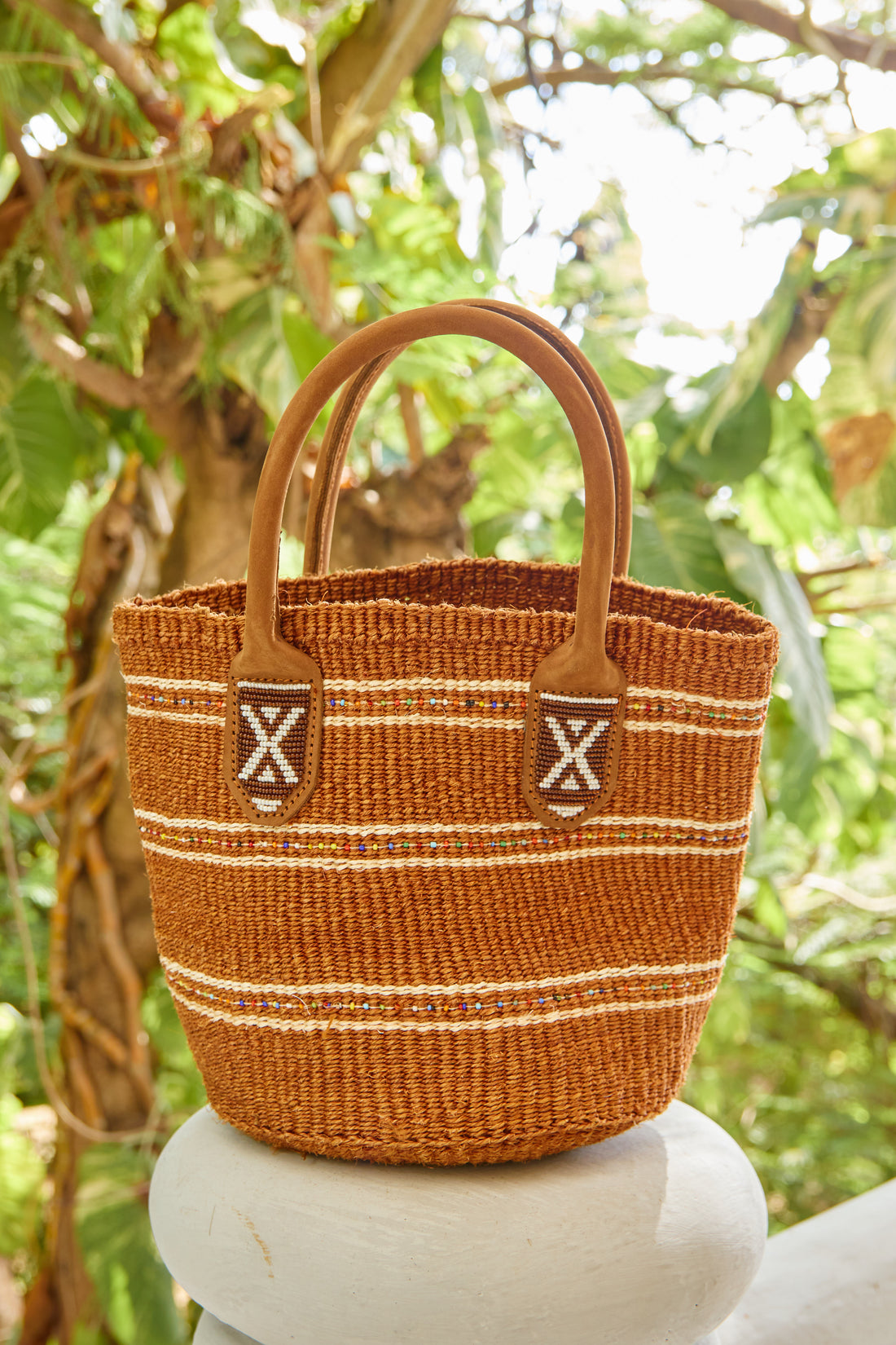 Panier en sisal perlé - Brandy - Porté Main