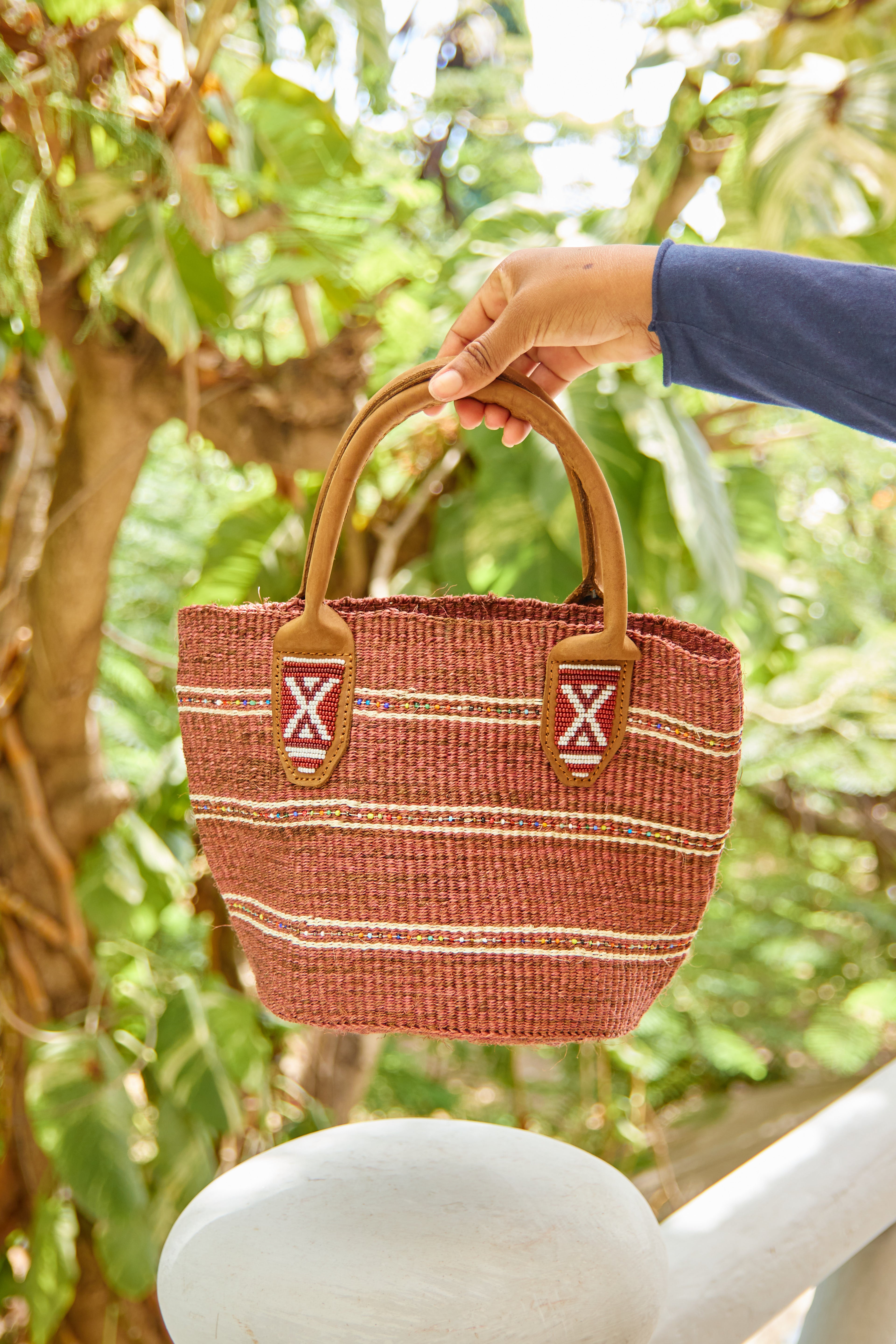 Panier en sisal perlé - Brandy - Porté Main